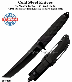 Cold Steel Knives CS13QBN 3V Master Tanto 11.5" Fixed Plain Blade CPM Steel Handled Knife & Secure-Ex Sheath Cold Steel Knives CS13QBN 3V Master Tanto 11.5" Fixed Plain Blade CPM Steel Handled Knife & Secure-Ex Sheath