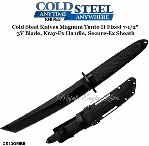 Cold Steel Knives CS13QMBII Magnum Tanto II Fixed 7-1/2" 3V Blade, Kray-Ex Handled Knife & Secure-Ex Sheath