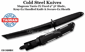 Cold Steel Knives CS13QMBIX Magnum Tanto IX Fixed 9" 3V Blade, Kray-Ex Handld Knife & Secure-Ex Sheath
