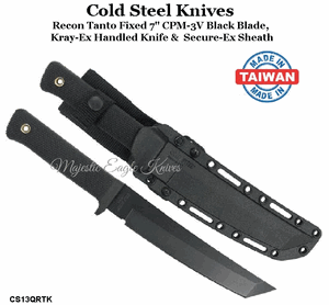 Cold Steel Knives CS13QRTK Recon Tanto Fixed 7" CPM-3V Black Blade, Kray-Ex Handled Knife &  Secure-Ex Sheath