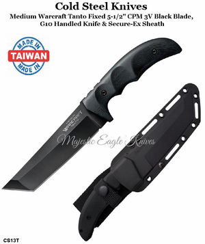 Cold Steel Knives CS13T Medium Warcraft Tanto Fixed 5-1/2" CPM 3V Black Blade, G10 Handled Knife & Secure-Ex Sheath Cold Steel Knives CS13T Medium Warcraft Tanto Fixed 5-1/2" CPM 3V Black Blade, G10 Handled Knife & Secure-Ex Sheath