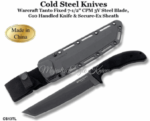 Cold Steel Knives CS13TL Warcraft Tanto Fixed 7-1/2" CPM 3V Steel Blade, G10 Handled Knife & Secure-Ex Sheath