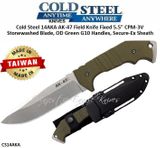 Cold Steel Knives CS14AKA AK-47 Field Knife Fixed 5.5" CPM-3V Stonewashed Plain Blade, OD Green G10 Handles, Secure-Ex Sheath