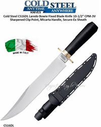 Cold Steel Knives CS16DL Laredo Bowie Fixed Blade Knife 10-1/2" CPM-3V High Carbon Steel Sharpened Clip Point, Micarta Handle, Secure-Ex Sheath