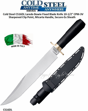 Cold Steel Knives CS16DL Laredo Bowie Fixed Blade Knife 10-1/2" CPM-3V High Carbon Steel Sharpened Clip Point, Micarta Handle, Secure-Ex Sheath Cold Steel Knives CS16DL Laredo Bowie Fixed Blade Knife 10-1/2" CPM-3V High Carbon Steel Sharpened Clip Point, Micarta Handle, Secure-Ex Sheath
