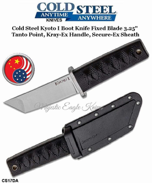 Cold Steel Knives CS17DA Cold Steel Kyoto I Boot Knife Fixed Blade 3.25" Tanto Point, Kray-Ex Handle, Secure-Ex Sheath