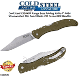 Cold Steel Knives CS20KR7 Range Boss Folding Knife 4" 4034 Stonewashed Clip Point Plain Blade, OD Green GFN Handles