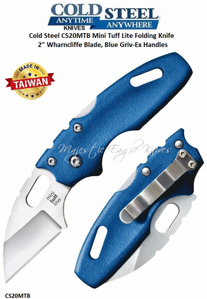 Cold Steel Knives CS20MTB Mini Tuff Lite Folding Knife 2" Wharncliffe Plain Blade, Blue Griv-Ex Handles
