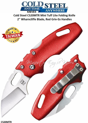 Cold Steel Knives CS20MTR Mini Tuff Lite Folding Knife 2" Wharncliffe Plain Blade, Red Griv-Ex Handles Cold Steel Knives CS20MTR Mini Tuff Lite Folding Knife 2" Wharncliffe Plain Blade, Red Griv-Ex Handles