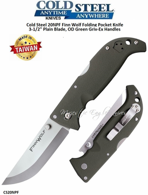Cold Steel Knives CS20NPF Finn Wolf Folding Pocket Knife 3-1/2" Japanese AUS-8 Stainless Steel Plain Blade, OD Green Griv-Ex Handles Cold Steel Knives CS20NPF Finn Wolf Folding Pocket Knife 3-1/2" Japanese AUS-8 Stainless Steel Plain Blade, OD Green Griv-Ex Handles