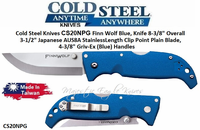 Cold Steel Knives CS20NPG Finn Wolf Folding Pocket Knife 3-1/2" Japanese AUS-8 Stainless Steel Plain Blade, Blue Griv-Ex Handles