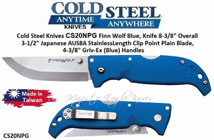 Cold Steel Knives CS20NPG Finn Wolf Folding Pocket Knife 3-1/2" Japanese AUS-8 Stainless Steel Plain Blade, Blue Griv-Ex Handles Cold Steel Knives CS20NPG Finn Wolf Folding Pocket Knife 3-1/2" Japanese AUS-8 Stainless Steel Plain Blade, Blue Griv-Ex Handles