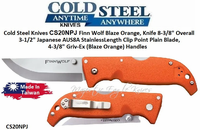 Cold Steel Knives CS20NPJ Finn Wolf Folding Pocket Knife 3-1/2" Japanese AUS-8 Stainless Steel Plain Blade, Blaze Orange Griv-Ex Handles