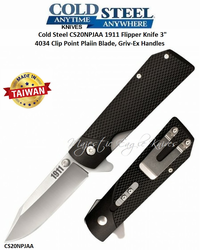 Cold Steel Knives CS20NPJAA 1911 Flipper Knife 3" 4034 Clip Point Plain Blade, Griv-Ex Handles
