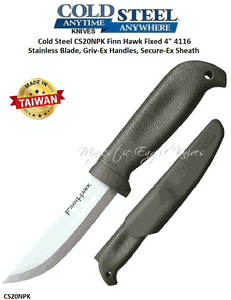 Cold Steel Knives CS20NPK Finn Hawk Fixed 4" 4116 Stainless Blade, Griv-Ex Handles, Secure-Ex Sheath