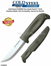 Cold Steel Knives CS20NPK Finn Hawk Fixed 4" 4116 Stainless Blade, Griv-Ex Handles, Secure-Ex Sheath