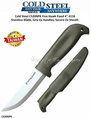 Cold Steel Knives CS20NPK Finn Hawk Fixed 4" 4116 Stainless Blade, Griv-Ex Handles, Secure-Ex Sheath Cold Steel Knives CS20NPK Finn Hawk Fixed 4" 4116 Stainless Blade, Griv-Ex Handles, Secure-Ex Sheath