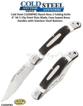 Cold Steel Knives CS20NPM1 Ranch Boss 2 Folding Knife 4" SK-5 Clip Point Plain Blade, Faux Sawed Bone Handles with Stainless Steel Bolsters