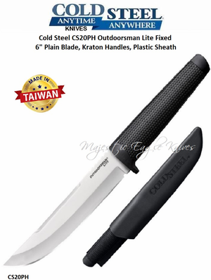 Cold Steel Knives CS20PH Outdoorsman Lite Fixed Blade Knife 6" Plain Blade, Black Kraton Handles, Plastic Sheath 