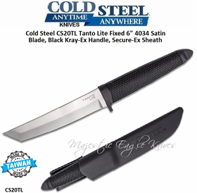 Cold Steel Knives CS20TL Tanto Lite Fixed 6" 4034 Stainless Steel Satin Plain Blade, Black Kray-Ex Handle, Secure-Ex Sheath Cold Steel Knives CS20TL Tanto Lite Fixed 6" 4034 Stainless Steel Satin Plain Blade, Black Kray-Ex Handle, Secure-Ex Sheath