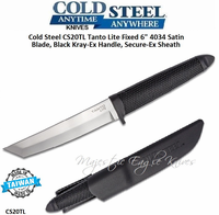 Cold Steel Knives CS20TL Tanto Lite Fixed 6" 4034 Stainless Steel Satin Plain Blade, Black Kray-Ex Handle, Secure-Ex Sheath