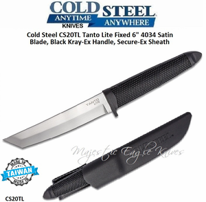 Cold Steel Knives CS20TL Tanto Lite Fixed 6" 4034 Stainless Steel Satin Plain Blade, Black Kray-Ex Handle, Secure-Ex Sheath