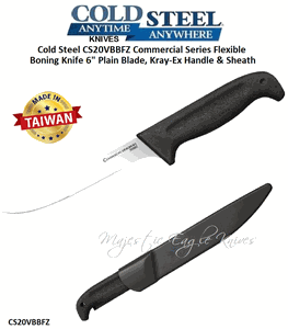 Cold Steel Knives CS20VBBFZ Commercial Series Flexible Boning Knife 6" Plain Blade, Kray-Ex Handle   