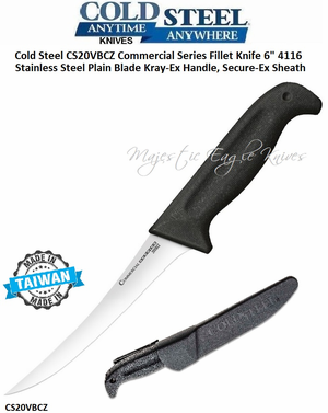 Cold Steel Knives CS20VBCZ Commercial Series Stiff Curved Boning Knife 6" German 4116 Stainless Steel, Cryo Quenched Plain Blade, Kray-Ex Handle