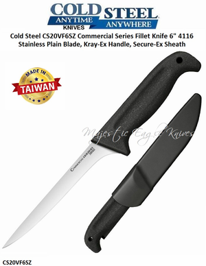 Cold Steel Knives CS20VF6SZ Commercial Series Fillet Knife 6" 4116 Stainless Plain Blade, Kray-Ex Handle, Secure-Ex Sheath   