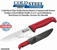 Cold Steel Knives CS20VSTW Cold Steel Tim Wells Slock Master Commercial Series Scalper Fixed Blade Knife 6-1/2" 4116 Stainless, Red Kray-Ex Handle, Secure-Ex Sheath