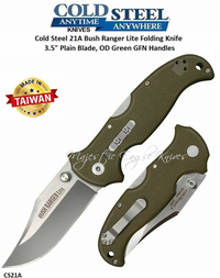 Cold Steel Knives CS21A Bush Ranger Lite Folding Knife 3.5" Plain Blade, OD Green GFN Handles  