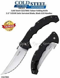 Cold Steel Knives CS21TBXS Talwar Folding Knife 5.5" S35VN Satin Serrated Blade, Black G10 Handles  
