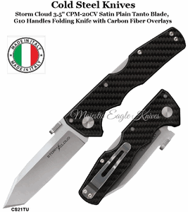 Cold Steel Knives CS21TU Storm Cloud 3.5" CPM-20CV Satin Plain Tanto Blade, G10 Handles Folding Knife with Carbon Fiber Overlays