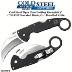  Cold Steel Knives CS22KFS Tiger Claw Folding Karambit 3" CTS-XHP Serrated Blade, G10 Handles
