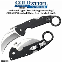  Cold Steel Knives CS22KFS Tiger Claw Folding Karambit 3" CTS-XHP Serrated Blade, G10 Handles