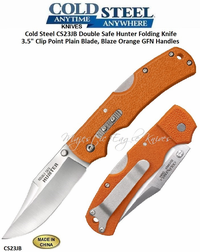 Cold Steel Knives CS23JB Double Safe Hunter Folding Knife 3.5" Clip Point Plain Blade, Blaze Orange GFN Handles  