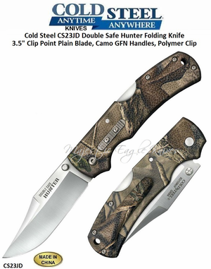 Cold Steel Knives CS23JD Double Safe Hunter Folding Knife 3.5" Clip Point Plain Blade, Camo GFN Handles, Polymer Clip Cold Steel Knives CS23JD Double Safe Hunter Folding Knife 3.5" Clip Point Plain Blade, Camo GFN Handles, Polymer Clip