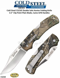 Cold Steel Knives CS23JE Double Safe Hunter Folding Knife 3.5" Clip Point Plain Blade, Camo GFN Handles  