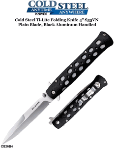  Cold Steel Knives CS26B4 Ti-Lite Folding Knife 4" S35VN Plain Blade, Black Aluminum Handles
