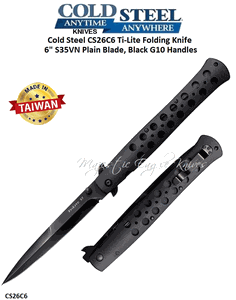 Cold Steel Knives CS26C6 Ti-Lite Folding Knife 6" S35VN Plain Blade, Black G10 Handles