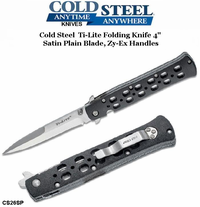 Cold Steel Knives CS26SP Ti-Lite Folding Knife 4" Satin Plain Blade, Zy-Ex Handles