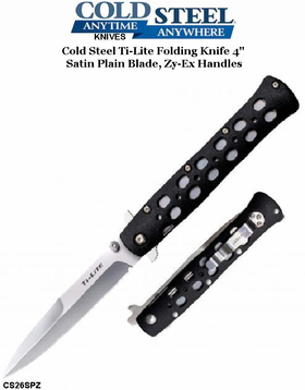 Cold Steel Knives CS26SPZ Ti-Lite, 4" Folding Knife, Spear Point, Plain Edge Zy-Ex Handles