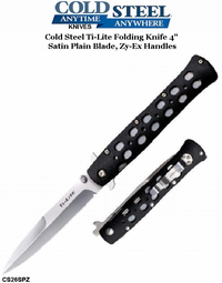 Cold Steel Knives CS26SPZ Ti-Lite, 4" Folding Knife, Spear Point, Plain Edge Zy-Ex Handles