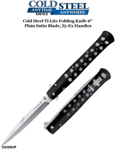 Cold Steel Knives CS26SXP Ti-Lite Folding Knife 6" Plain Satin Blade, Zy-Ex Handles