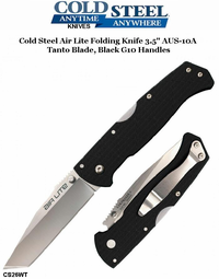  Cold Steel Knives CS26WT Air Lite Folding Knife 3.5" AUS-10A Tanto Blade, Black G10 Handles