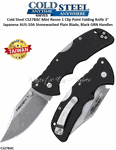 Cold Steel Knives CS27BAC Mini Recon 1 Clip Point Folding Knife 3" Japanese AUS-10A Stonewashed Plain Blade, Black GRN Handles