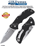 Cold Steel Knives CS27BAS Mini Recon 1 Spear Point Folding Knife 3" Japanese AUS-10A Stonewashed Plain Blade, GRN Handles
