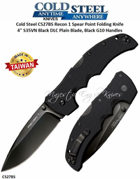 Cold Steel Knives CS27BS Recon 1 Spear Point Folding Knife 4" S35VN Black DLC Plain Blade, Black G10 Handles