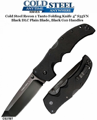  Cold Steel Knives CS27BT Recon 1 Tanto Folding Knife 4" S35VN Black DLC Plain Blade, Black G10 Handles
