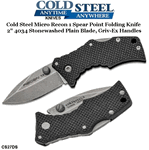  Cold Steel Knives CS27DS Micro Recon 1 Spear Point Folding Knife 2" 4034 Stonewashed Plain Blade, Griv-Ex Handles